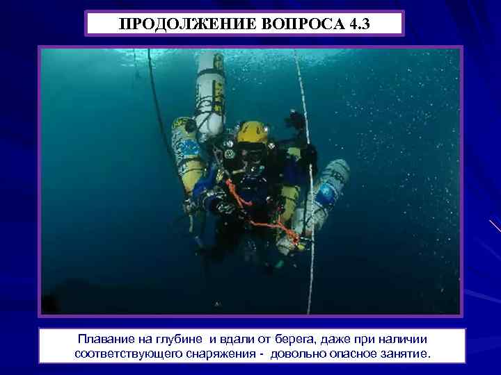 ПРОДОЛЖЕНИЕ ВОПРОСА 4. 3 Плавание на глубине и вдали от берега, даже при наличии