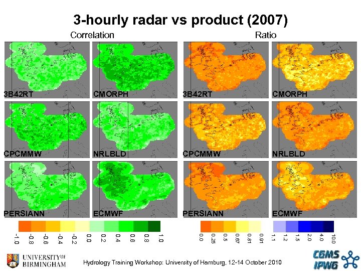 3 -hourly radar vs product (2007) Correlation Ratio 3 B 42 RT CMORPH CPCMMW