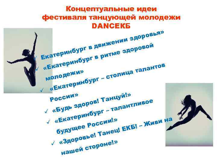 Концептуальные идеи фестиваля танцующей молодежи DANCEКБ я» ь оров зд и жени ви ой