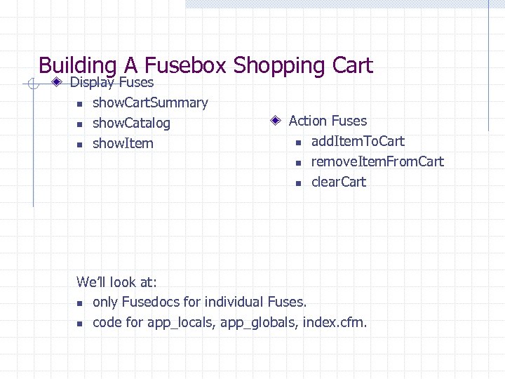 Building A Fusebox Shopping Cart Display Fuses n show. Cart. Summary n show. Catalog