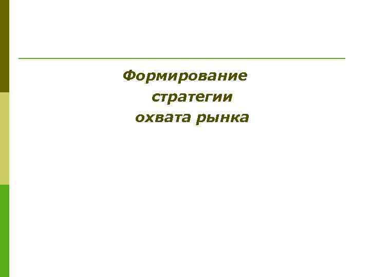 Формирование стратегии охвата рынка 