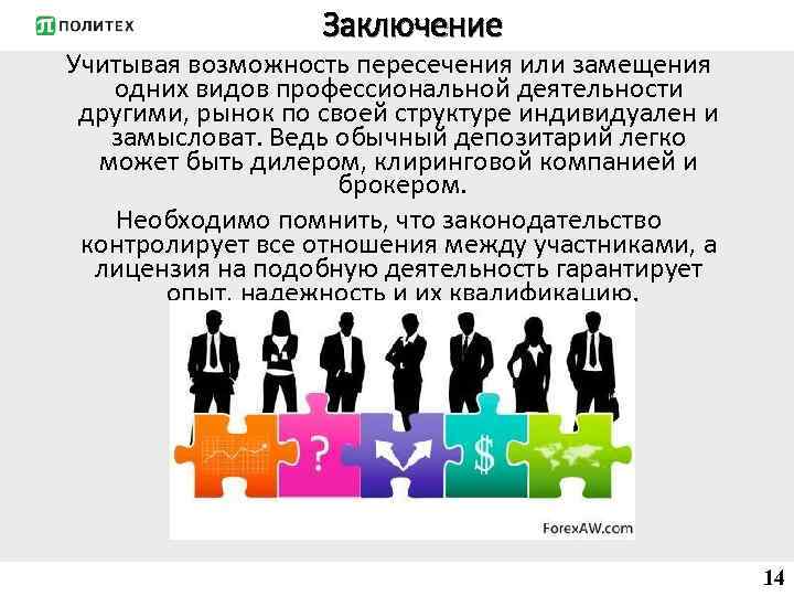 Заключение Учитывая возможность пересечения или замещения одних видов профессиональной деятельности другими, рынок по своей