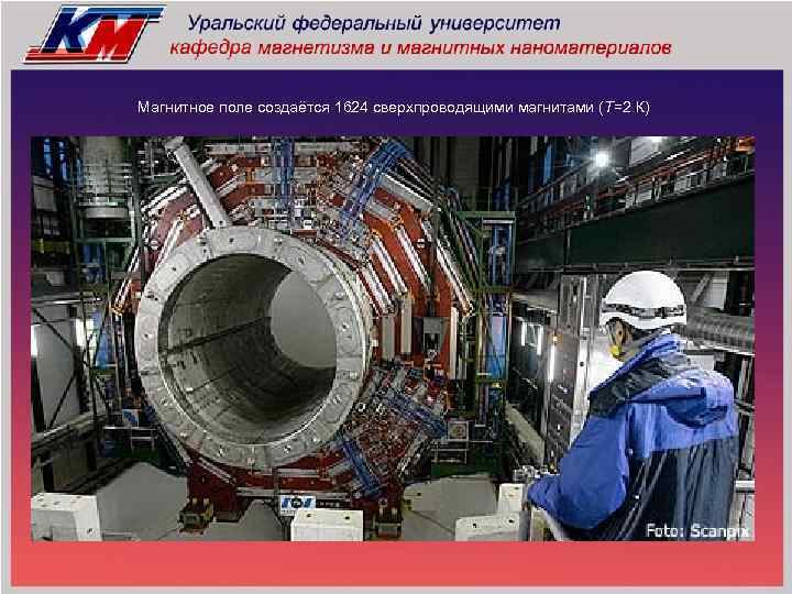 Магнитное поле создаётся 1624 сверхпроводящими магнитами (Т=2 К) 