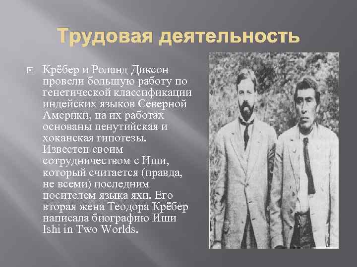Трудовая деятельность Крёбер и Роланд Диксон провели большую работу по генетической классификации индейских языков