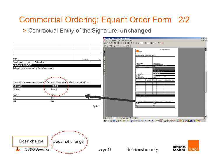 Commercial Ordering: Equant Order Form 2/2 > Contractual Entity of the Signature: unchanged Does