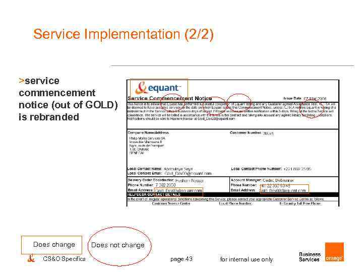 Service Implementation (2/2) >service commencement notice (out of GOLD) is rebranded Does change CS&O