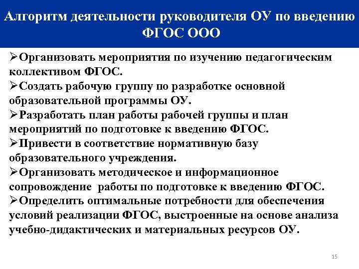 Алгоритм деятельности руководителя. Для чего создан ФГОС.