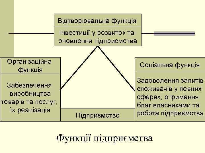 Відтворювальна функція Інвестиції у розвиток та оновлення підприємства Організаційна функція Соціальна функція Забезпечення виробництва