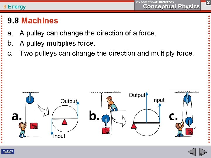 9 Energy 9. 8 Machines a. A pulley can change the direction of a