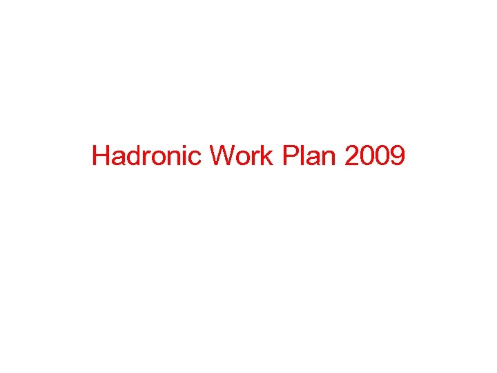 Hadronic Work Plan 2009 