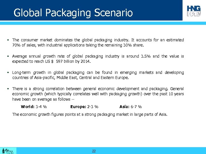 Global Packaging Scenario § The consumer market dominates the global packaging industry. It accounts