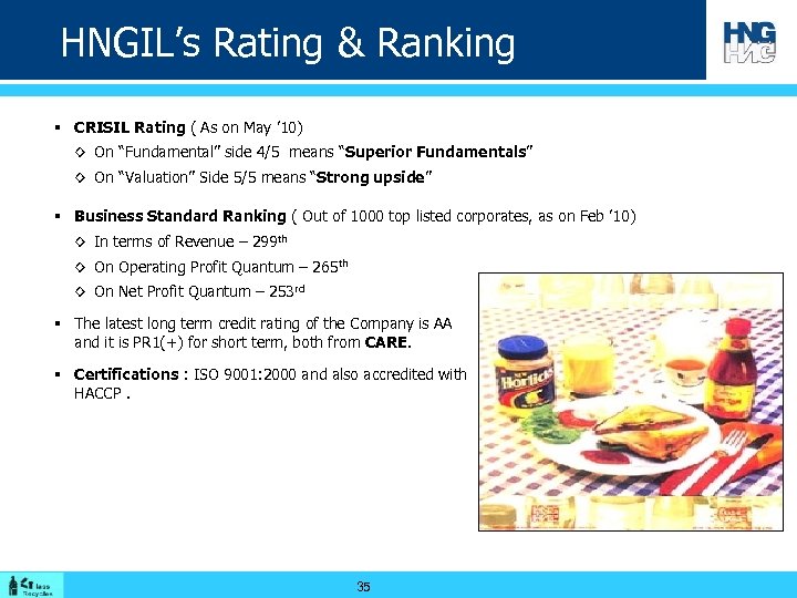 HNGIL’s Rating & Ranking § CRISIL Rating ( As on May ’ 10) ◊