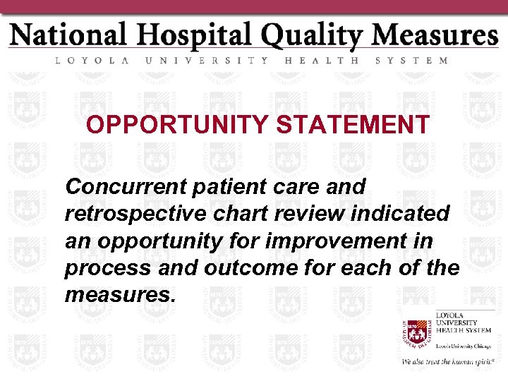 OPPORTUNITY STATEMENT Concurrent patient care and retrospective chart review indicated an opportunity for improvement