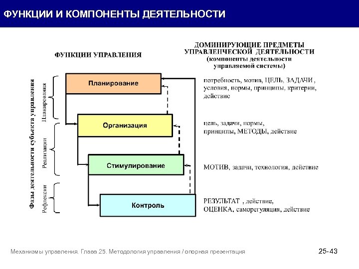 ФУНКЦИИ И КОМПОНЕНТЫ ДЕЯТЕЛЬНОСТИ Механизмы управления. Глава 25. Методология управления / опорная презентация 25