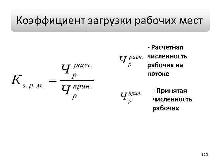 Коэффициент загрузки рабочих мест - Расчетная численность рабочих на потоке - Принятая численность рабочих