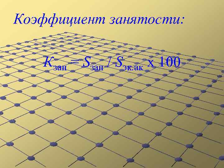 Коэффициент занятости: Кзан = Sзан / Sэк. ак х 100 