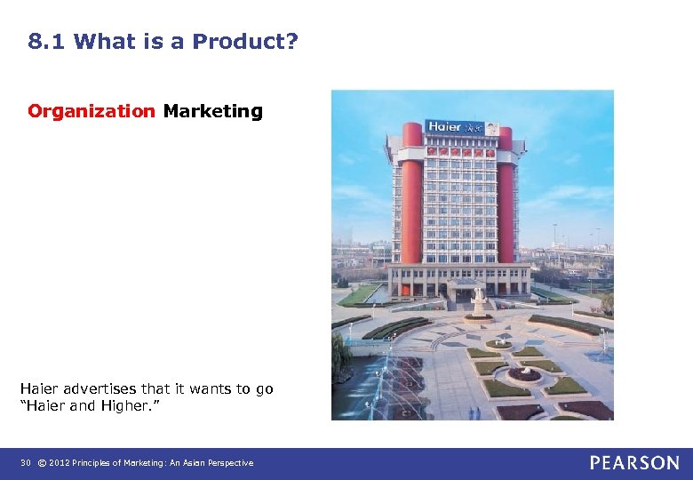 8. 1 What is a Product? Organization Marketing Haier advertises that it wants to