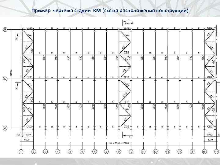 Пример чертежа стадии КМ (схема расположения конструкций) 