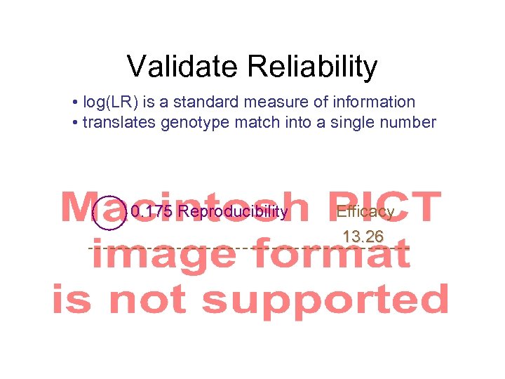 Validate Reliability • log(LR) is a standard measure of information • translates genotype match