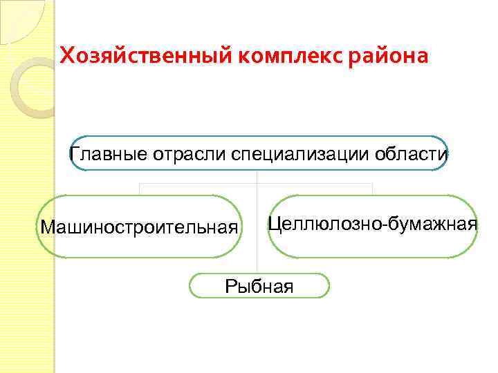 Хозяйственный комплекс района Главные отрасли специализации области Машиностроительная Целлюлозно-бумажная Рыбная 