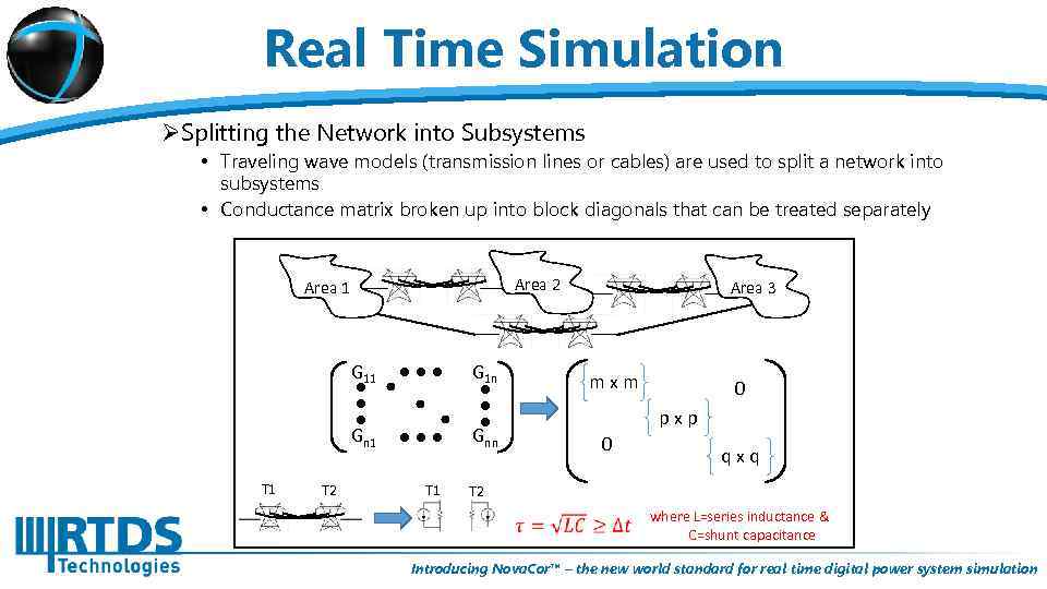 Real Time Simulation ØSplitting the Network into Subsystems • Traveling wave models (transmission lines