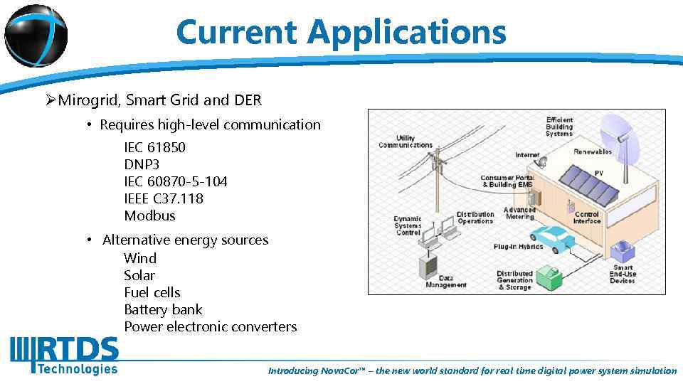 Current Applications ØMirogrid, Smart Grid and DER • Requires high-level communication IEC 61850 DNP