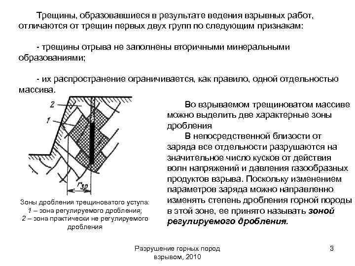 Трещины, образовавшиеся в результате ведения взрывных работ, отличаются от трещин первых двух групп по