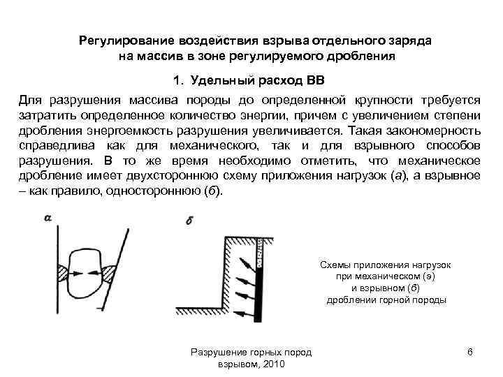 Падение больших масс горных пород дробление. Регулирование степени дробления горных пород взрывом. Методы регулирования степени дробления пород взрывом. Разрушение горных пород. Схемы разрушения массива горных пород..