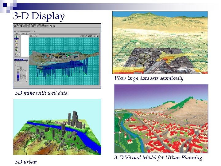3 -D Display View large data sets seamlessly 3 D mine with well data