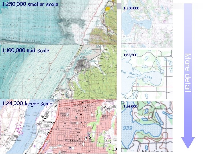 1: 250, 000 smaller scale 1: 24, 000 larger scale 1: 62, 500 1: