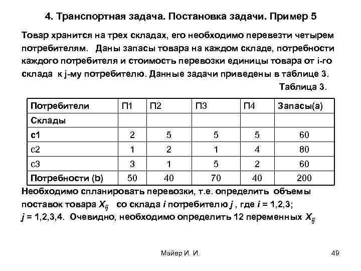 4. Транспортная задача. Постановка задачи. Пример 5 Товар хранится на трех складах, его необходимо