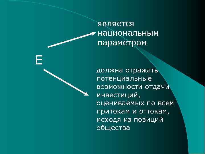 является национальным параметром Е должна отражать потенциальные возможности отдачи инвестиций, оцениваемых по всем притокам