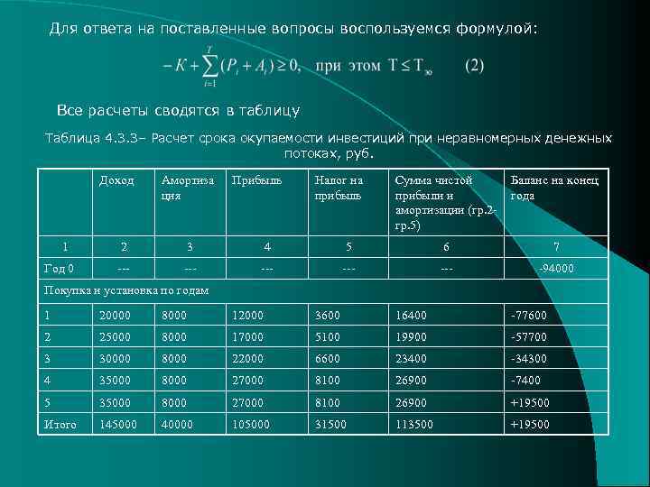  Для ответа на поставленные вопросы воспользуемся формулой: Все расчеты сводятся в таблицу Таблица