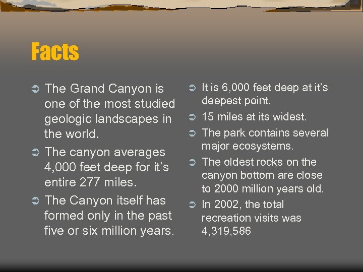Facts The Grand Canyon is one of the most studied geologic landscapes in the