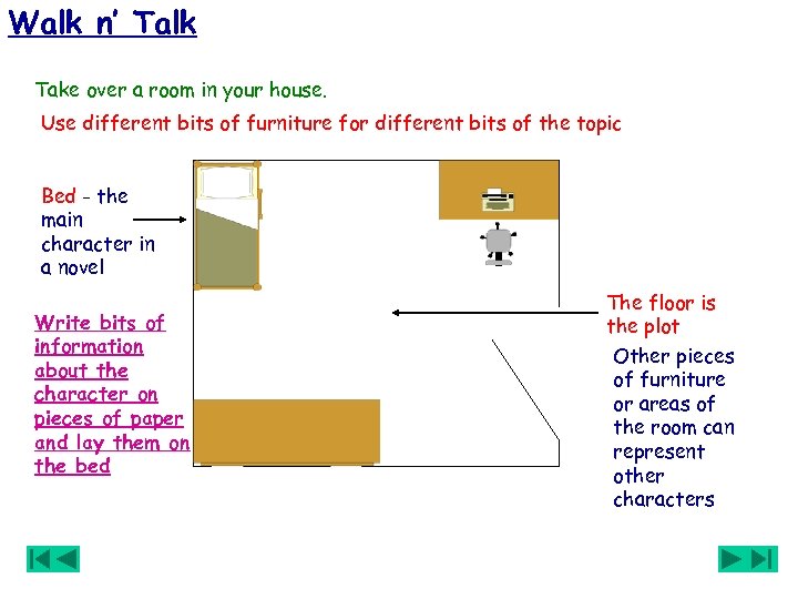 Walk n’ Talk Take over a room in your house. Use different bits of
