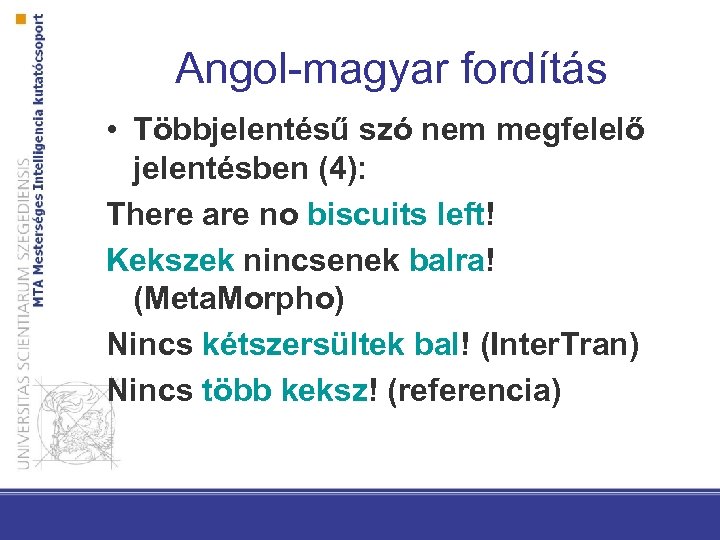 Angol-magyar fordítás • Többjelentésű szó nem megfelelő jelentésben (4): There are no biscuits left!