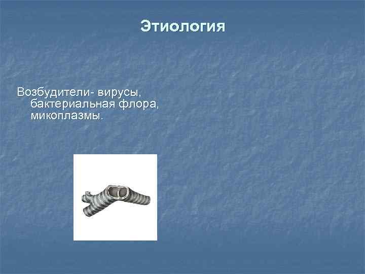 Этиология Возбудители- вирусы, бактериальная флора, микоплазмы. 