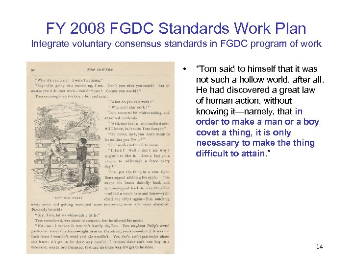 FY 2008 FGDC Standards Work Plan Integrate voluntary consensus standards in FGDC program of