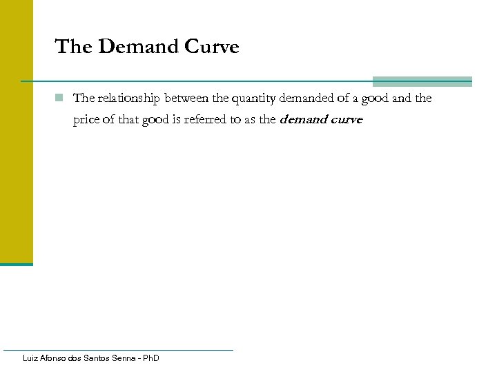 The Demand Curve n The relationship between the quantity demanded of a good and