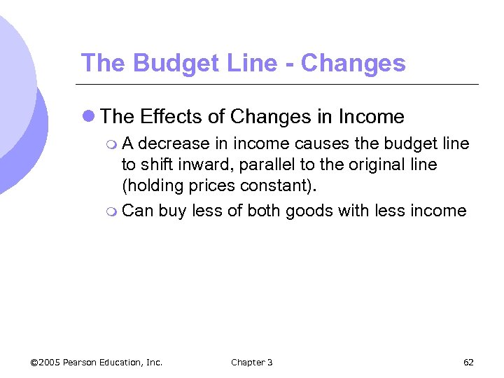 The Budget Line - Changes l The Effects of Changes in Income m. A