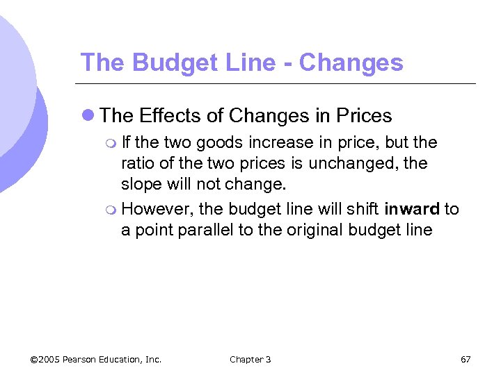 The Budget Line - Changes l The Effects of Changes in Prices m If