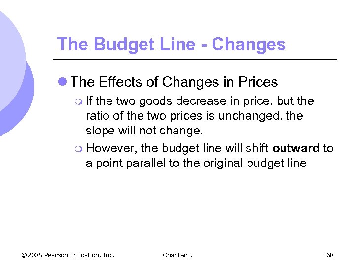 The Budget Line - Changes l The Effects of Changes in Prices m If