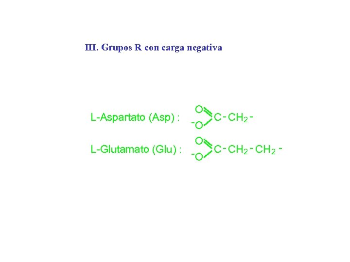 III. Grupos R con carga negativa O L-Aspartato (Asp) : C - C H