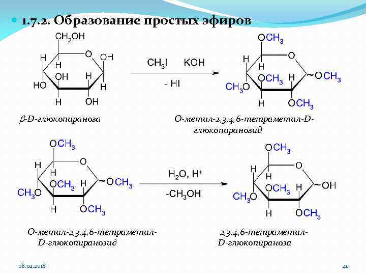  1. 7. 2. Образование простых эфиров b-D-глюкопираноза O-метил-2, 3, 4, 6 -тетраметил. D-глюкопиранозид