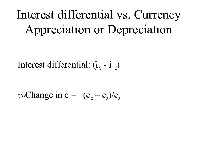 Interest differential vs. Currency Appreciation or Depreciation Interest differential: (i$ - i £) %Change