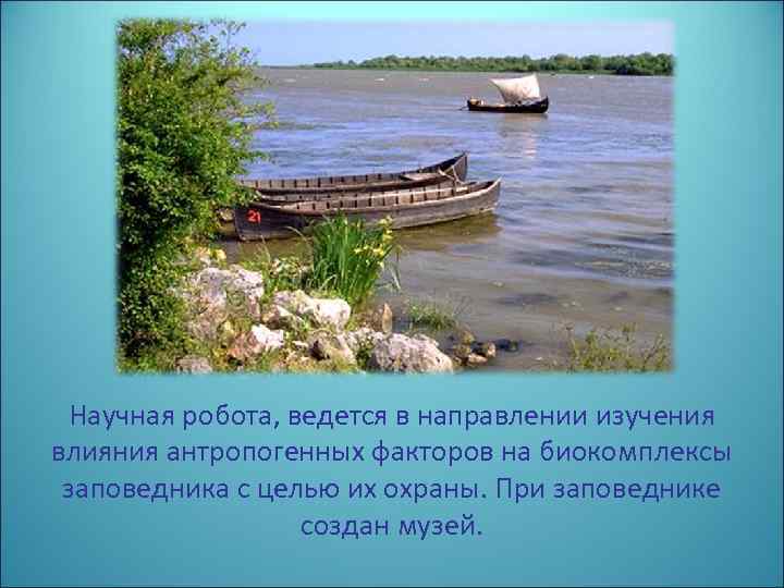 Научная робота, ведется в направлении изучения влияния антропогенных факторов на биокомплексы заповедника с целью