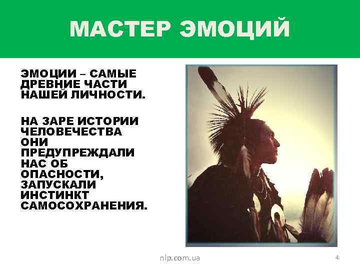 МАСТЕР ЭМОЦИЙ ЭМОЦИИ – САМЫЕ ДРЕВНИЕ ЧАСТИ НАШЕЙ ЛИЧНОСТИ. НА ЗАРЕ ИСТОРИИ ЧЕЛОВЕЧЕСТВА ОНИ