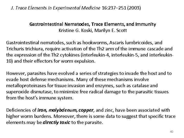 J. Trace Elements in Experimental Medicine 16: 237– 251 (2003) Gastrointestinal Nematodes, Trace Elements,