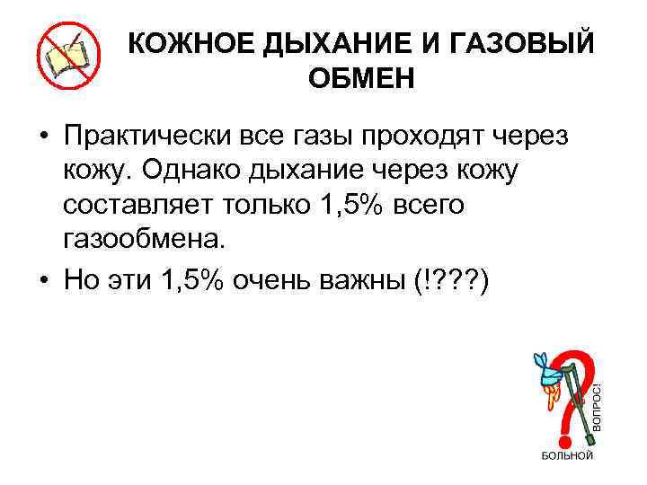 КОЖНОЕ ДЫХАНИЕ И ГАЗОВЫЙ ОБМЕН • Практически все газы проходят через кожу. Однако дыхание