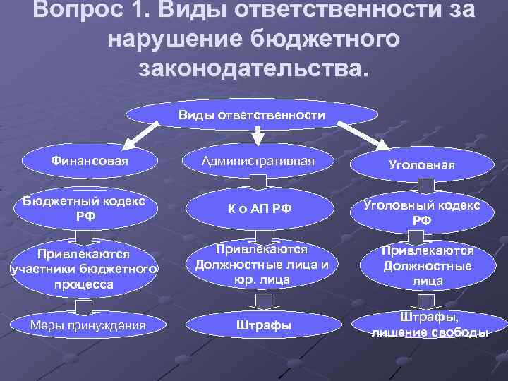 Ответственность за нарушение бюджетного законодательства рф презентация